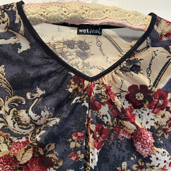 Y2K vintage Wet Seal Floral Mesh Blouse - Picture 5 of 10